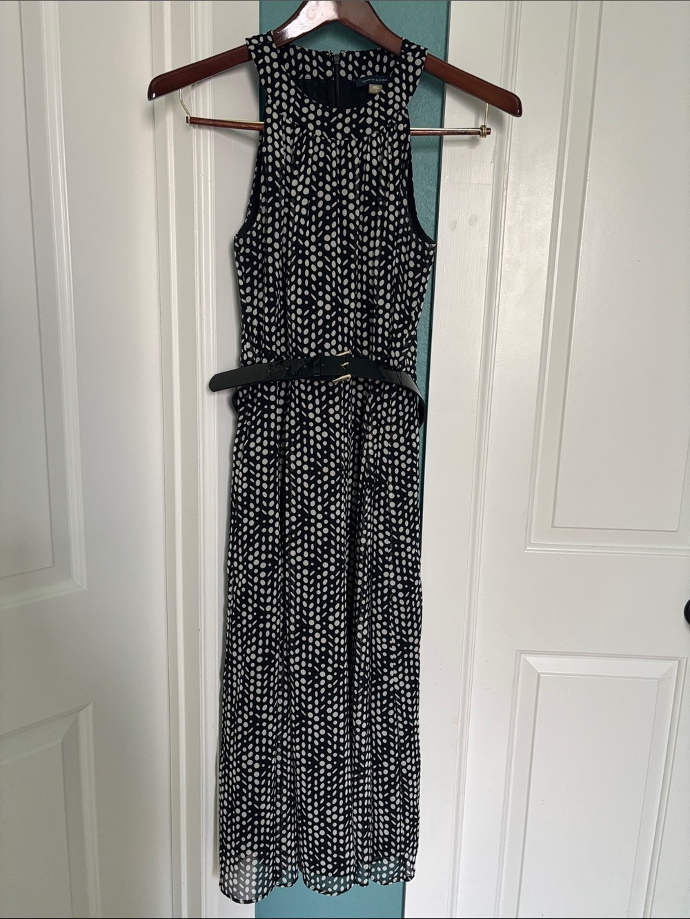 Tommy Hilfiger Black Maxi Dress with White Polka Dots and Belt